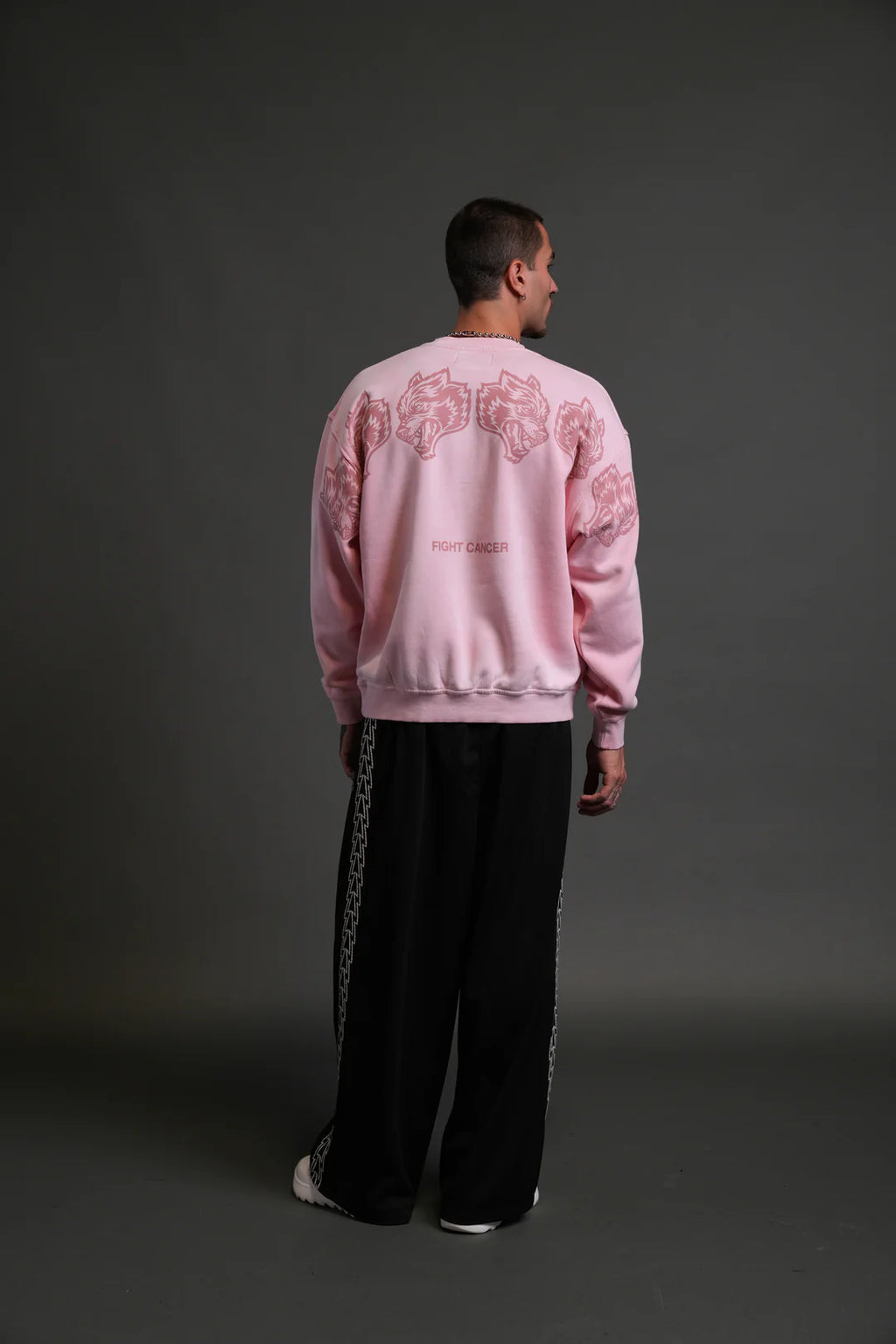 WOLVES HAVE YOUR BACK LONDON UNISEX CREWNECK IN CHERRY BLOSSOM HALO WASH