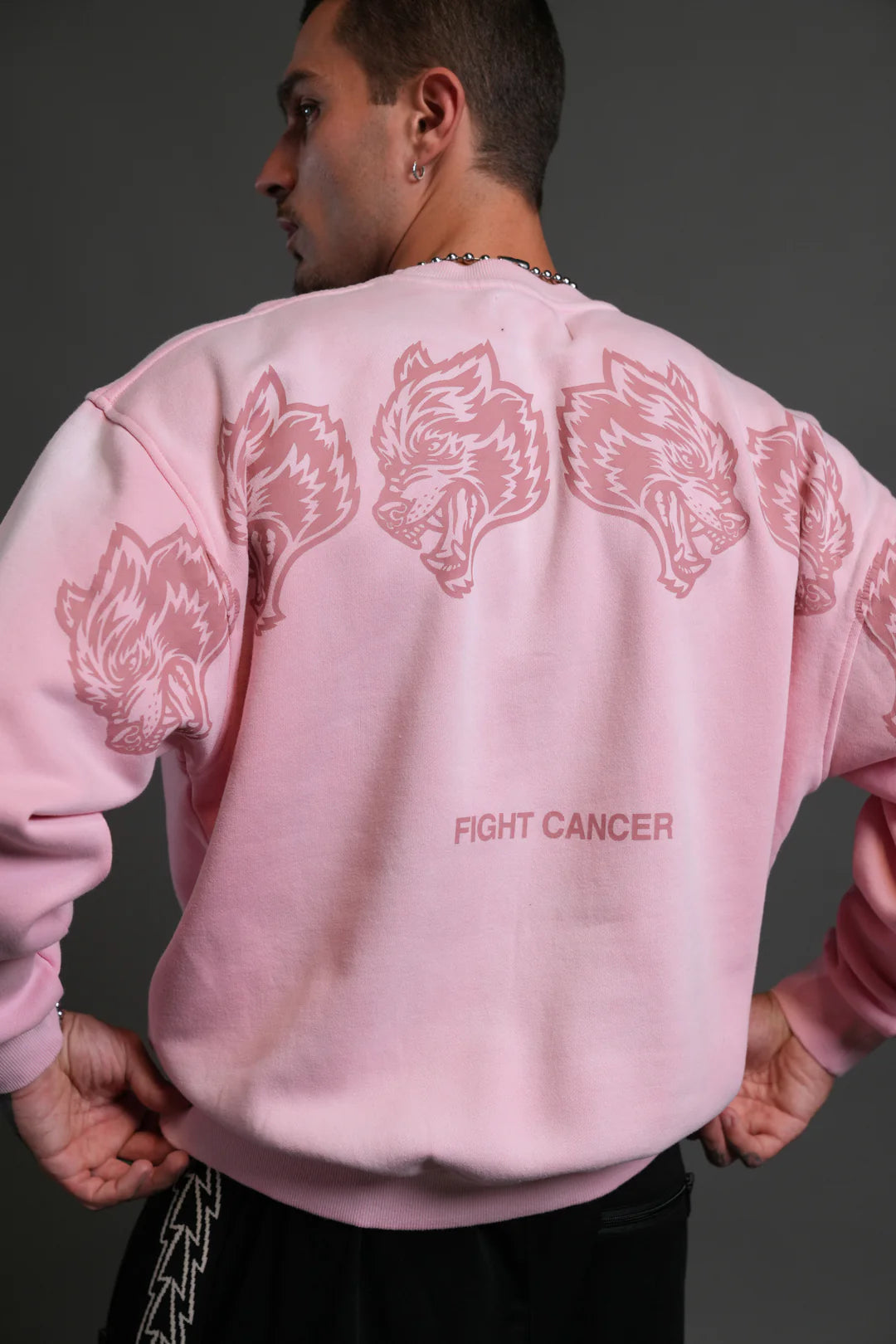 WOLVES HAVE YOUR BACK LONDON UNISEX CREWNECK IN CHERRY BLOSSOM HALO WASH