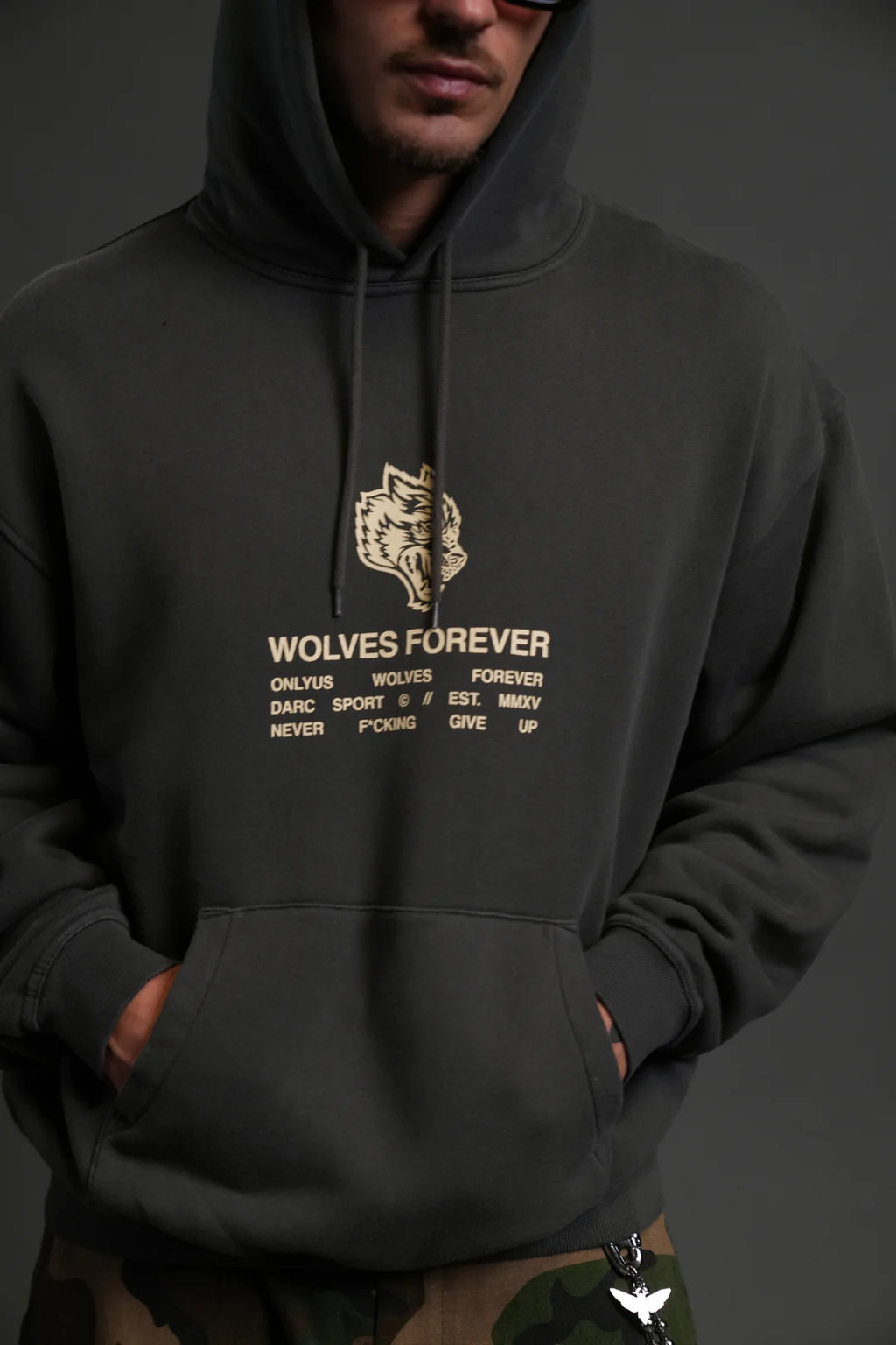 WOLVES HAVE YOUR BACK "BISHOP" HOODIE IN WOLF GRAY HALO WASH