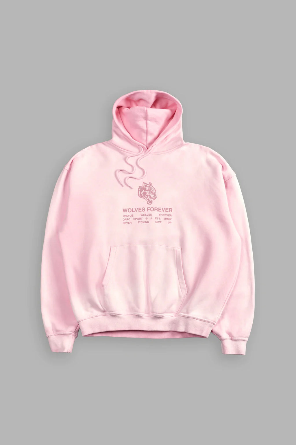 WOLVES HAVE YOUR BACK UNISEX "BISHOP" HOODIE IN CHERRY BLOSSOM HALO WASH