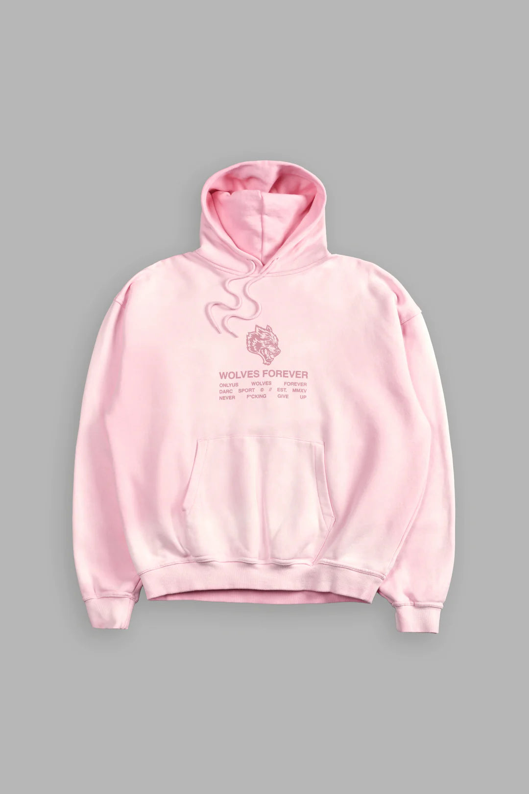 WOLVES HAVE YOUR BACK UNISEX "BISHOP" HOODIE IN CHERRY BLOSSOM HALO WASH