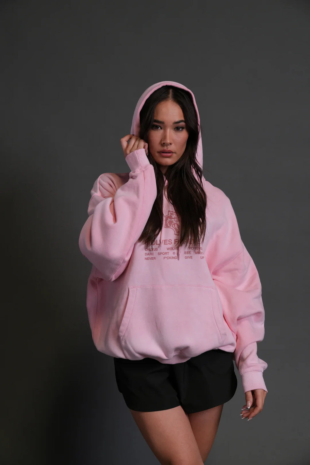 WOLVES HAVE YOUR BACK UNISEX "BISHOP" HOODIE IN CHERRY BLOSSOM HALO WASH