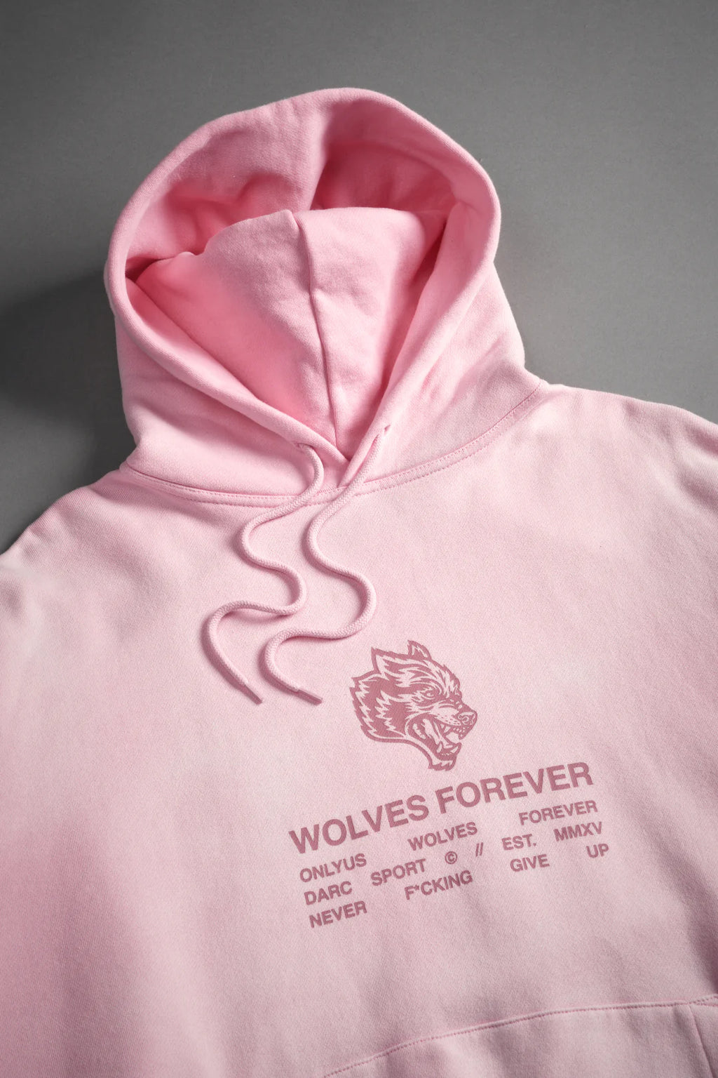 WOLVES HAVE YOUR BACK UNISEX "BISHOP" HOODIE IN CHERRY BLOSSOM HALO WASH