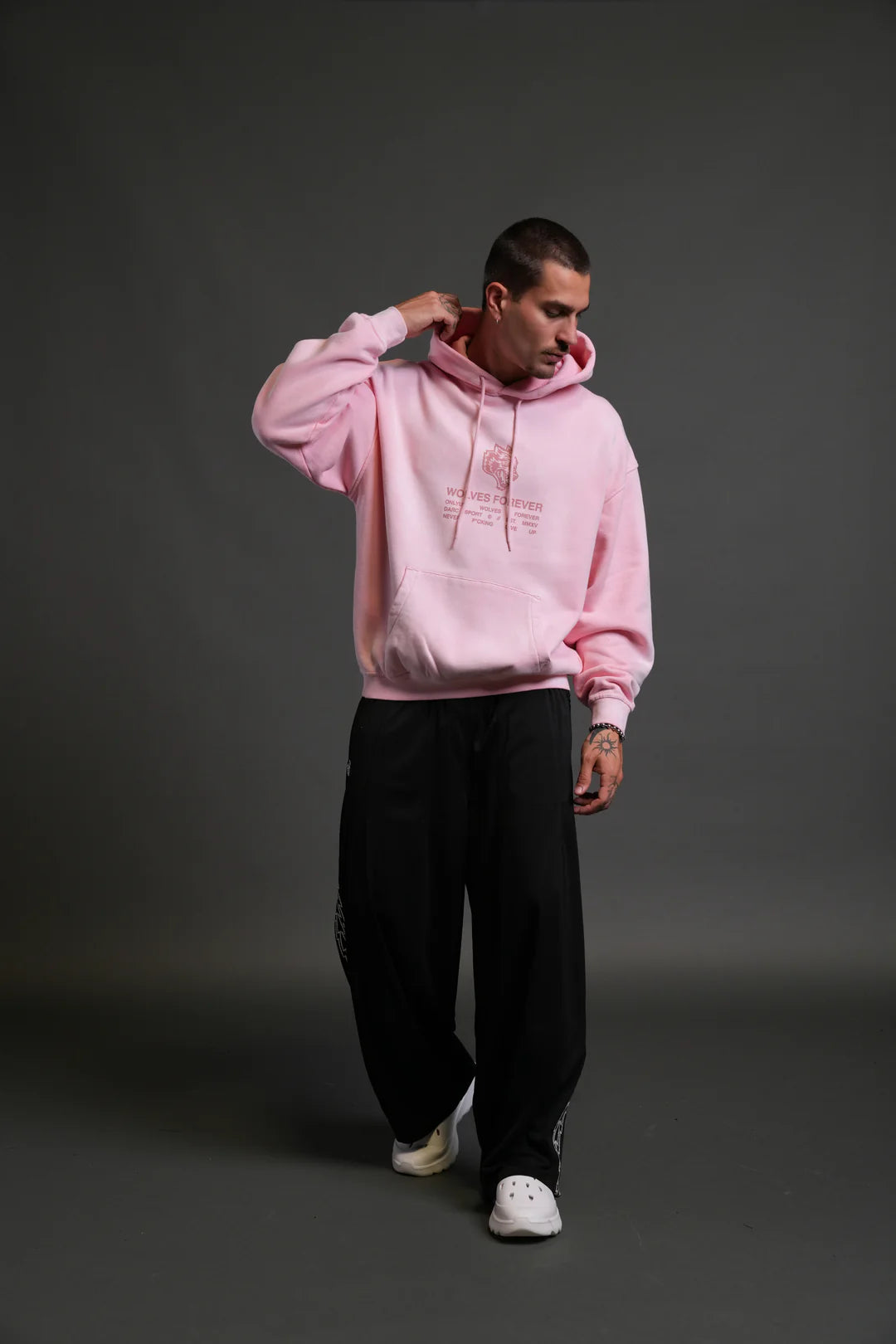 WOLVES HAVE YOUR BACK UNISEX "BISHOP" HOODIE IN CHERRY BLOSSOM HALO WASH