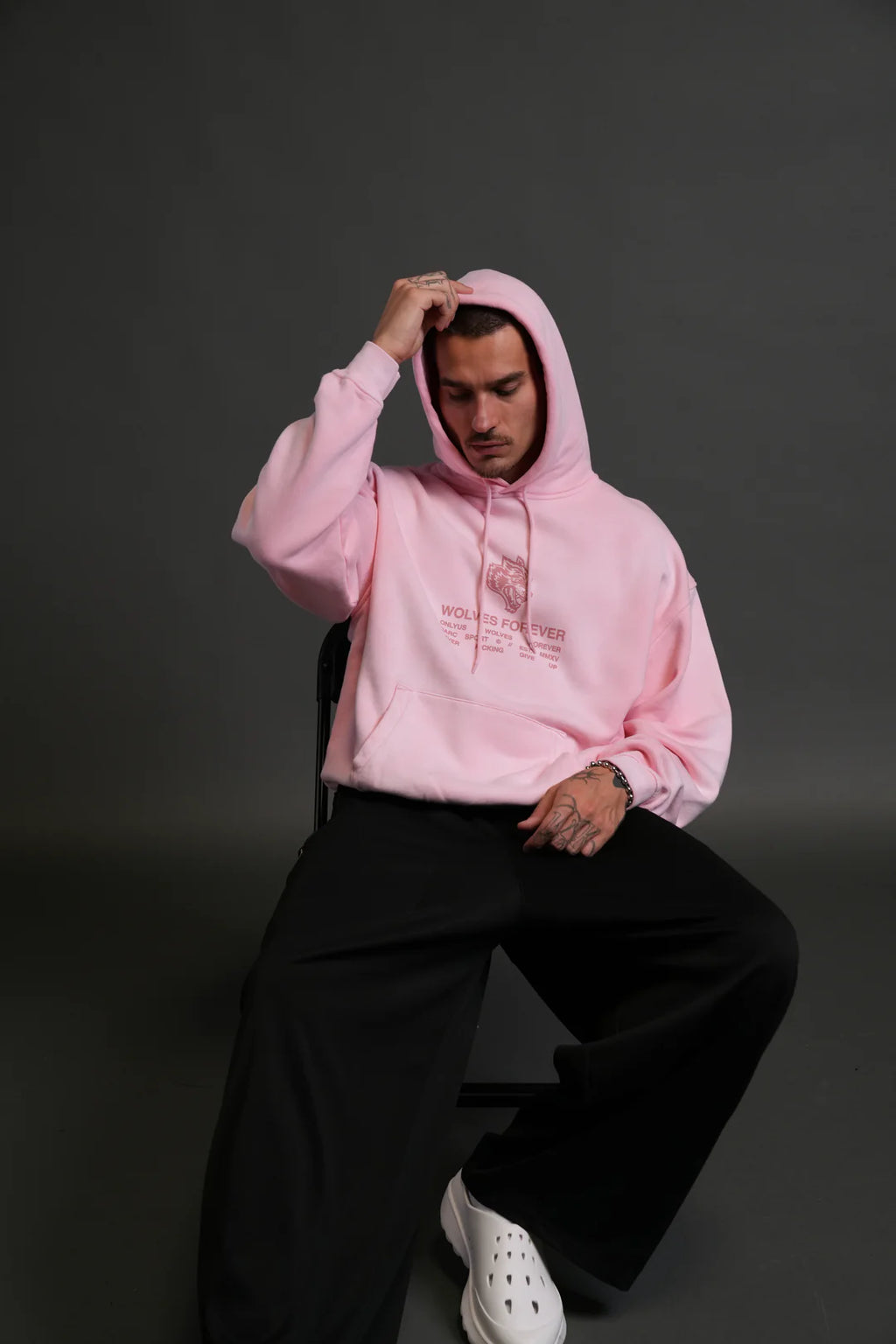 WOLVES HAVE YOUR BACK UNISEX "BISHOP" HOODIE IN CHERRY BLOSSOM HALO WASH