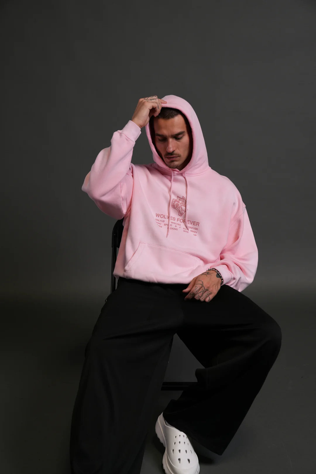 WOLVES HAVE YOUR BACK UNISEX "BISHOP" HOODIE IN CHERRY BLOSSOM HALO WASH