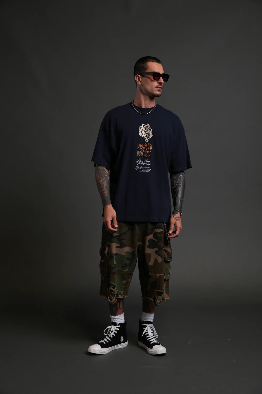 REAPER BLOSSOM "PREMIUM" OVERSIZED TEE IN NAVY