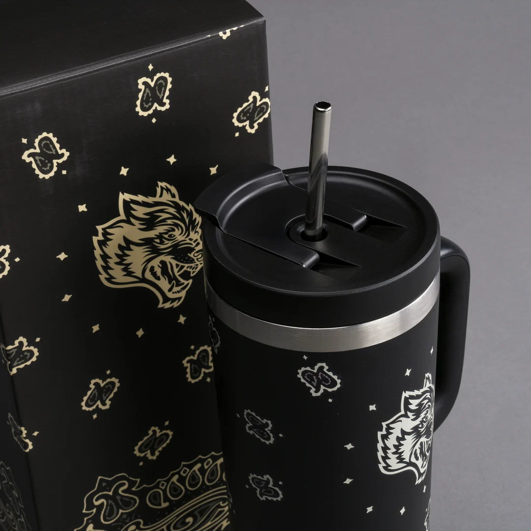 WESTERN WOLF TRAVEL TUMBLER IN BLACK