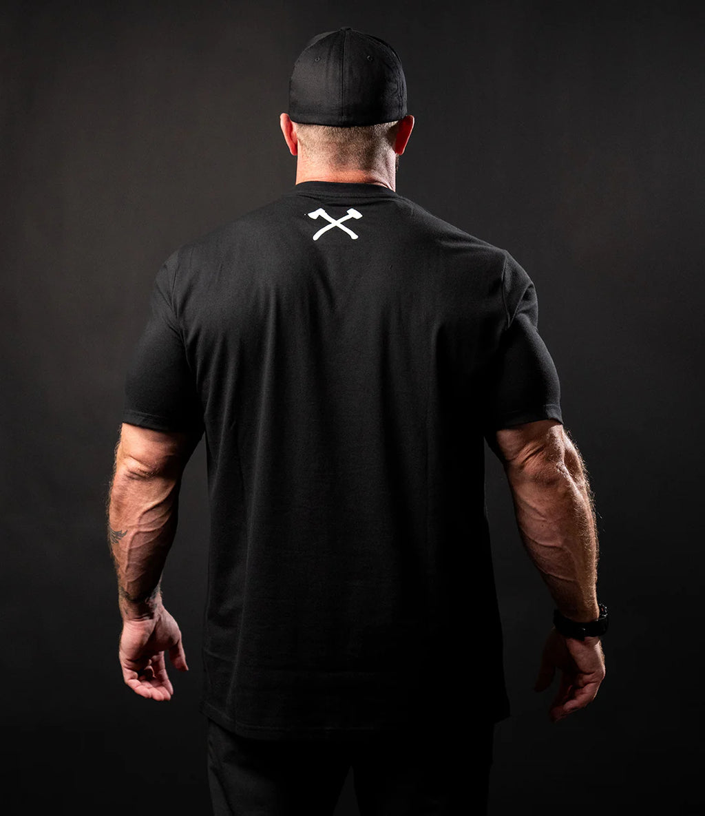 AXE & SLEDGE LOGO TEE WHITE ON BLACK