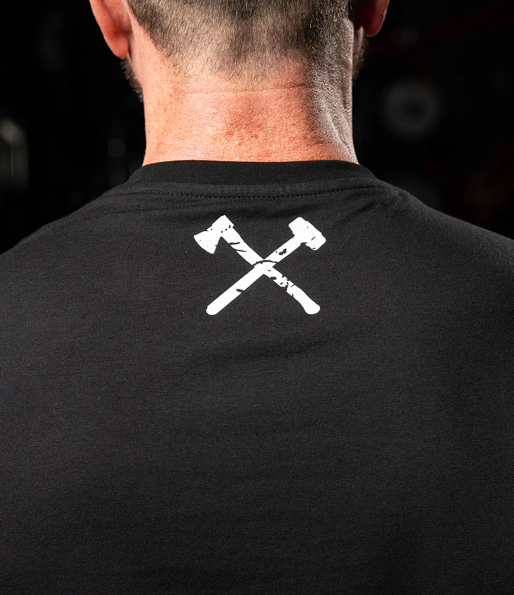 AXE & SLEDGE LOGO TEE WHITE ON BLACK