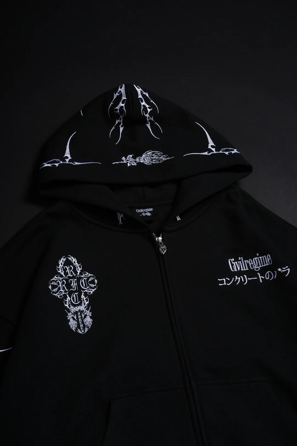 BANKAI BRIGADE OUTLIERS DISTRESSED ZIP UP HOODIE IN BLACK