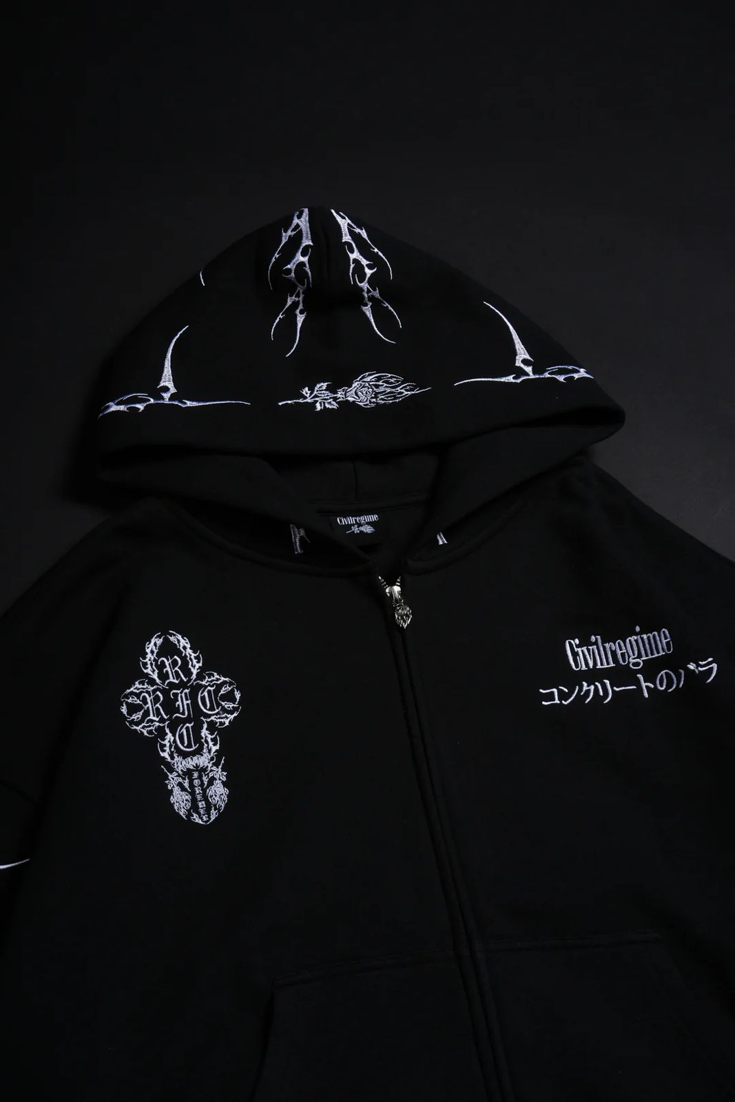 BANKAI BRIGADE OUTLIERS DISTRESSED ZIP UP HOODIE IN BLACK