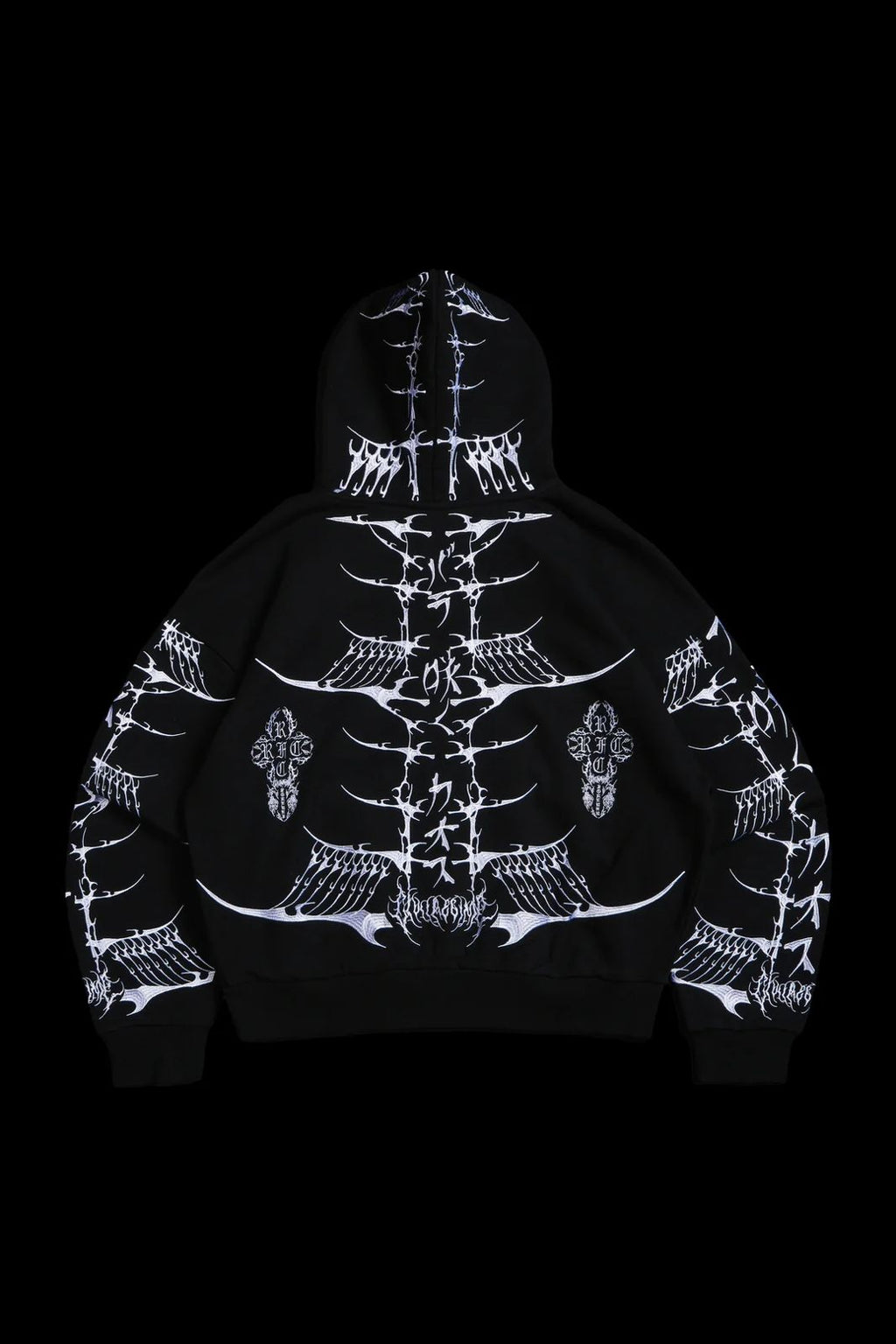 BANKAI BRIGADE OUTLIERS DISTRESSED ZIP UP HOODIE IN BLACK