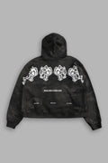 WOLVES HAVE YOUR BACK UNISEX "BOX CUT" PIERCE HOODIE IN BLACK VINTAGE WOODLAND CAMO