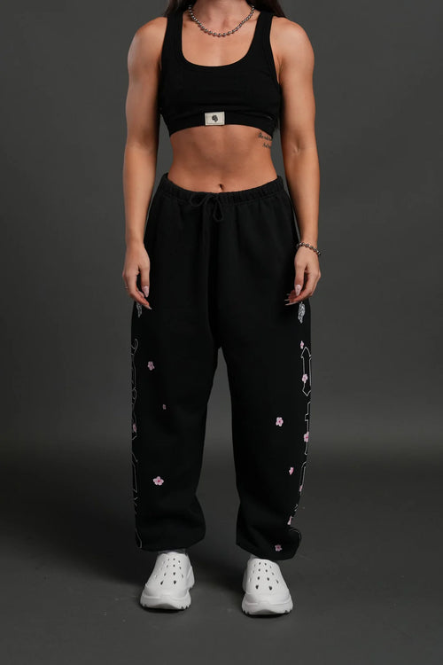 BLOSSOM MANTRA UNISEX LOUNGER SWEAT PANTS IN BLACK