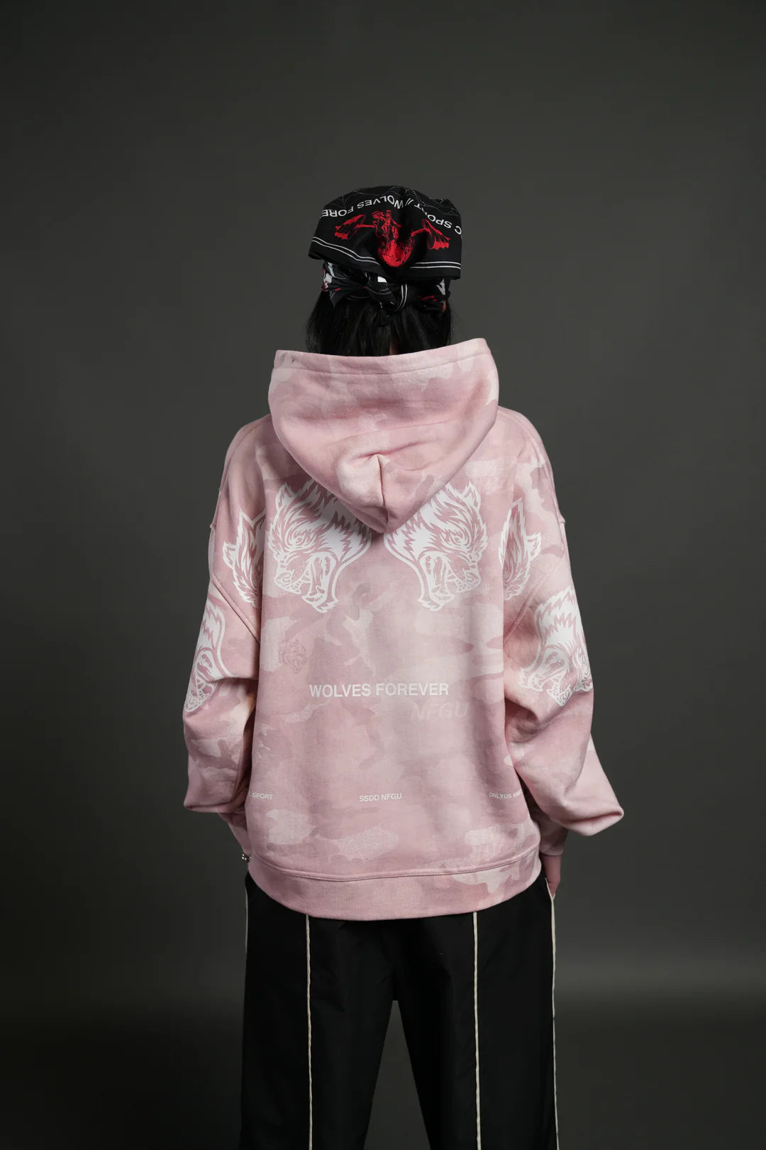 WOLVES HAVE YOUR BACK UNISEX "BOX CUT" PIERCE HOODIE IN BLUSH VINTAGE WOODLAND CAMO
