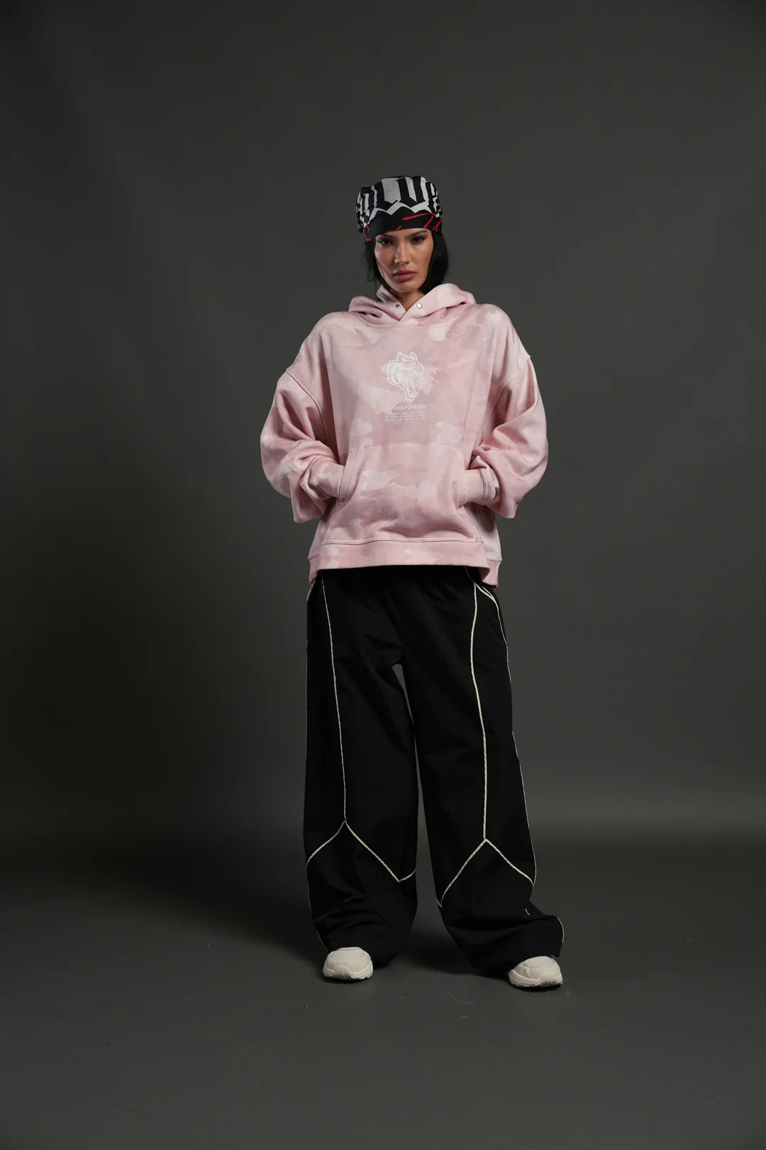 WOLVES HAVE YOUR BACK UNISEX "BOX CUT" PIERCE HOODIE IN BLUSH VINTAGE WOODLAND CAMO