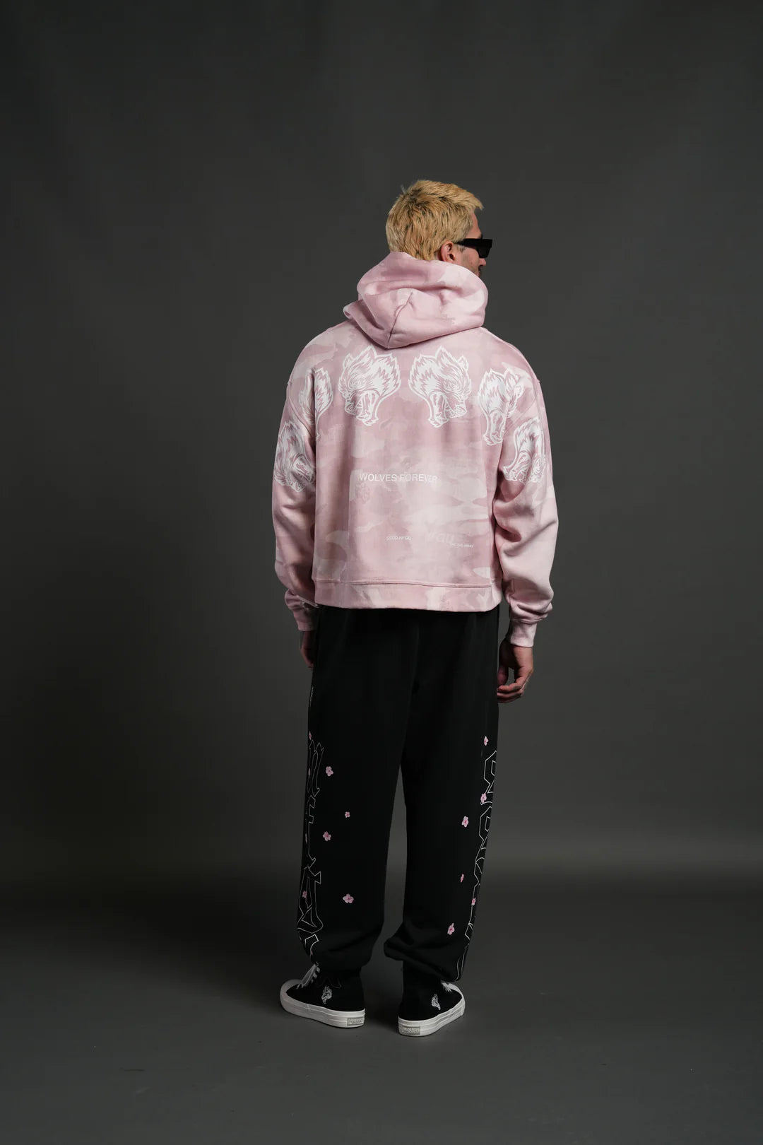 WOLVES HAVE YOUR BACK UNISEX "BOX CUT" PIERCE HOODIE IN BLUSH VINTAGE WOODLAND CAMO