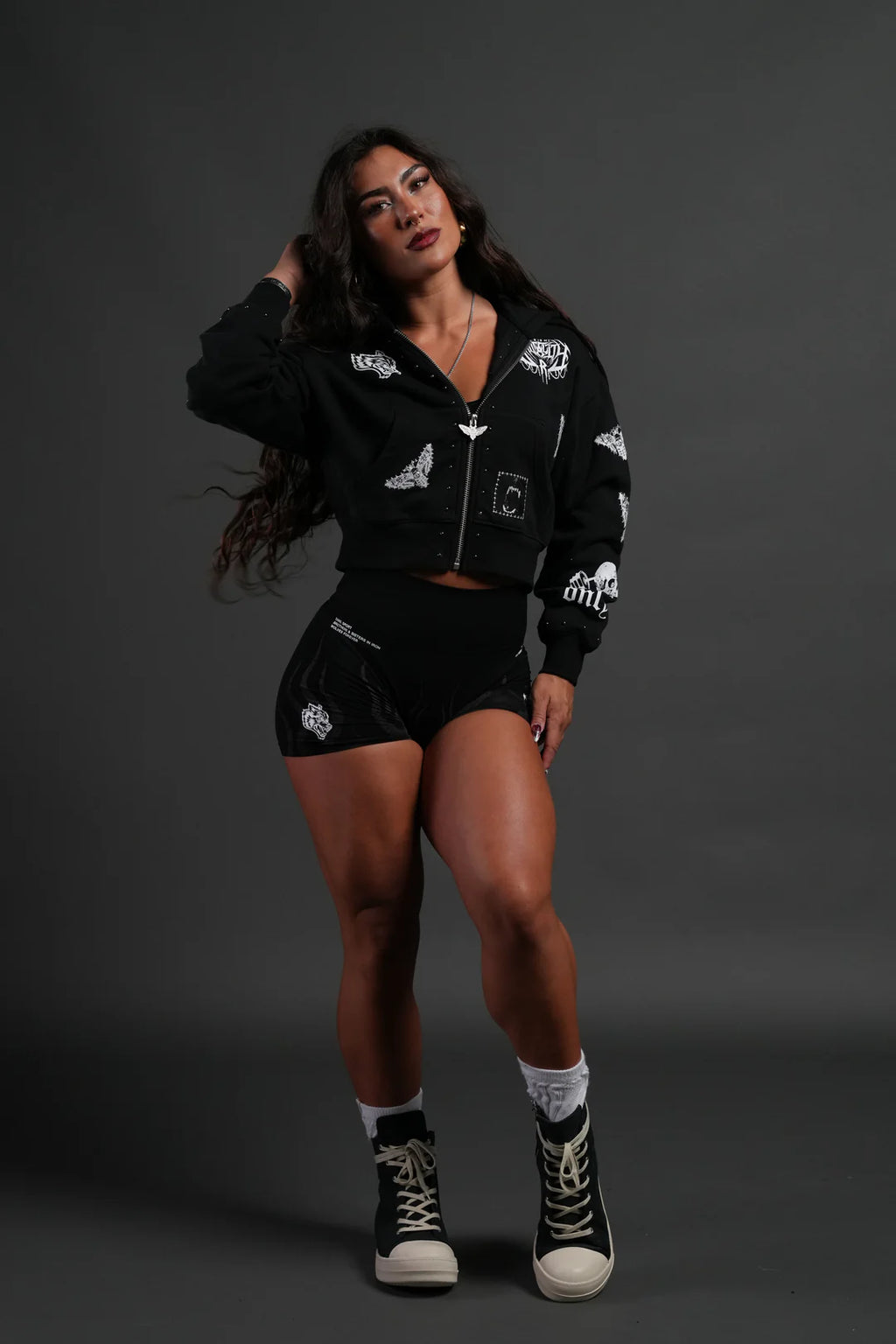GIVE IT YOUR ALL "SAGE" CROPPED ZIP HOODIE IN BLACK