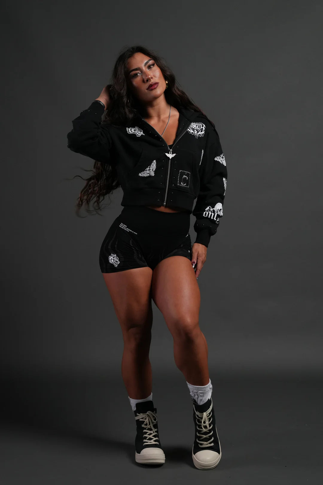 GIVE IT YOUR ALL "SAGE" CROPPED ZIP HOODIE IN BLACK