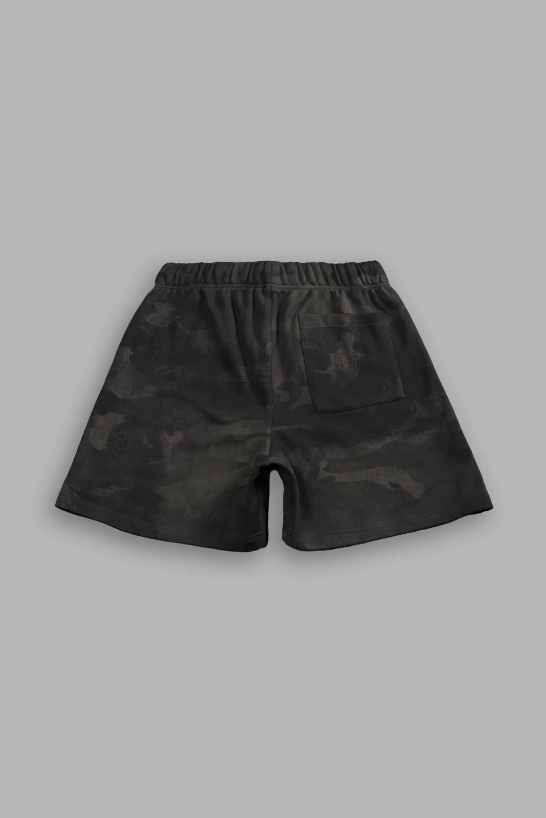 Dual Oversized Post Lounge Sweat Shorts Black Vintage Woodland Camo