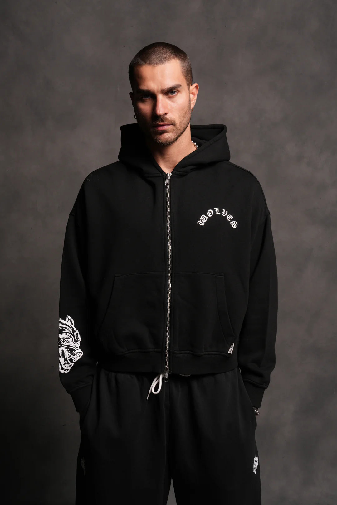 WOLF CHOPPER VEX DOUBLE ZIP HOODIE IN BLACK