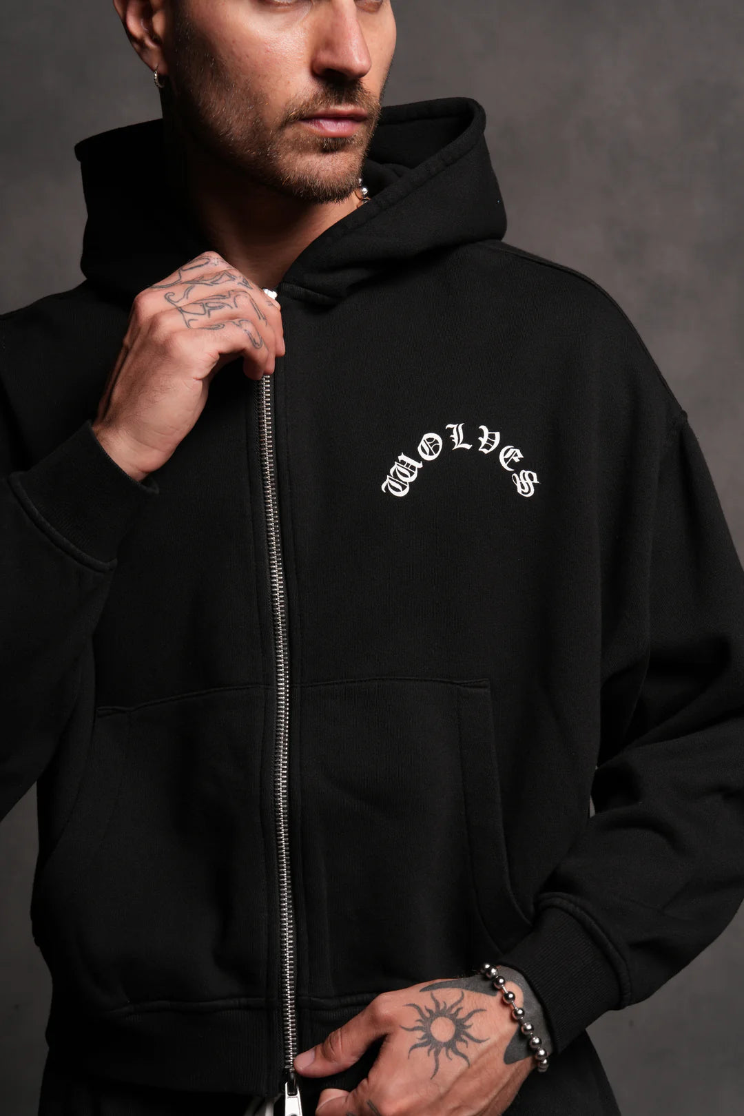 WOLF CHOPPER VEX DOUBLE ZIP HOODIE IN BLACK