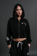 WOLF CHOPPER FRVR "SAGE" CROPPED ZIP HOODIE IN BLACK