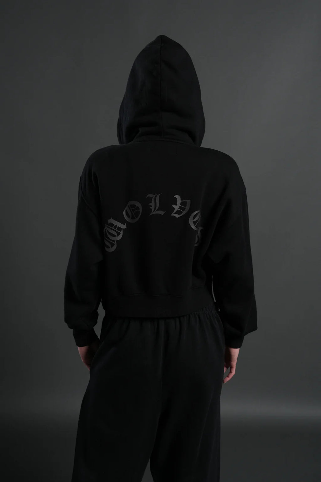 WOLF CHOPPER FRVR "SAGE" CROPPED ZIP HOODIE IN BLACK