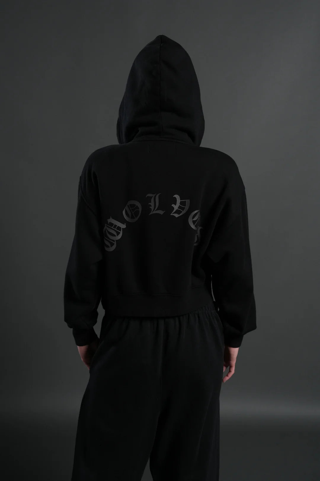 WOLF CHOPPER FRVR "SAGE" CROPPED ZIP HOODIE IN BLACK