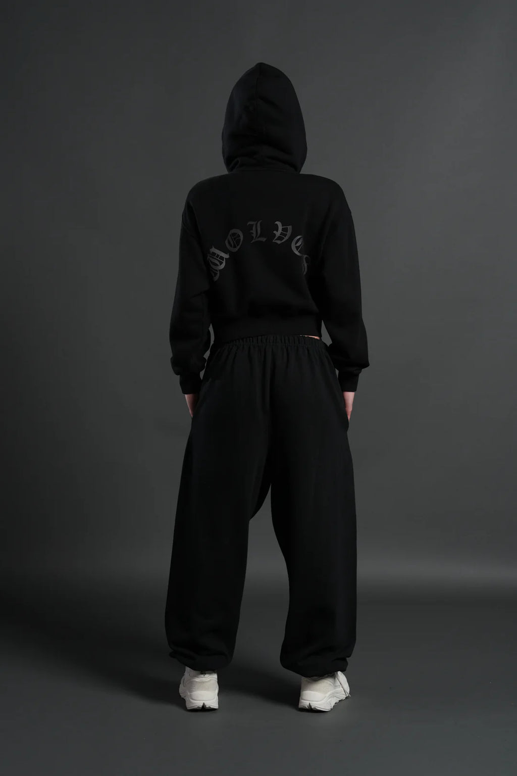 WOLF CHOPPER FRVR "SAGE" CROPPED ZIP HOODIE IN BLACK