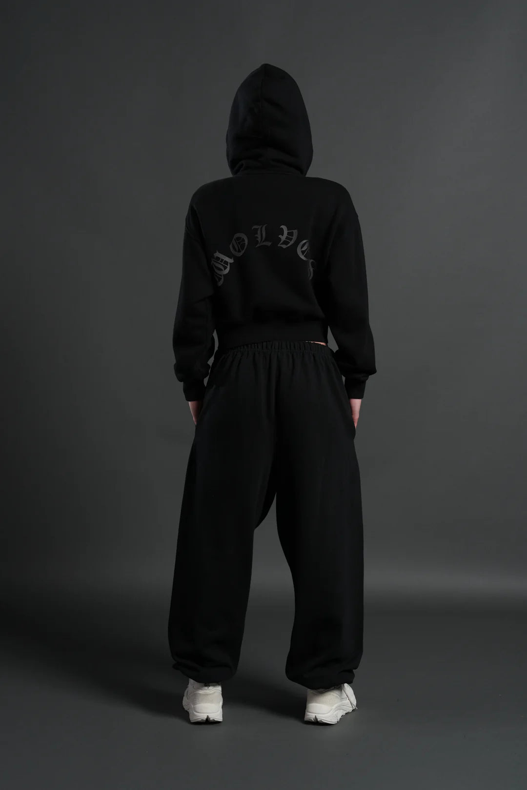 WOLF CHOPPER FRVR "SAGE" CROPPED ZIP HOODIE IN BLACK