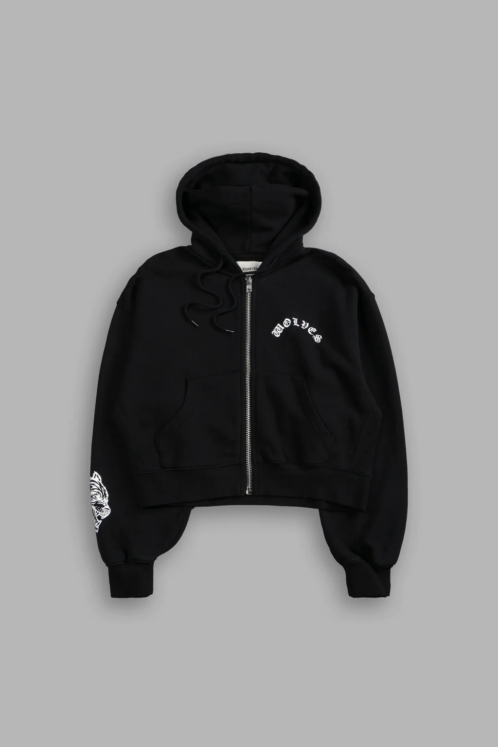 WOLF CHOPPER FRVR "SAGE" CROPPED ZIP HOODIE IN BLACK