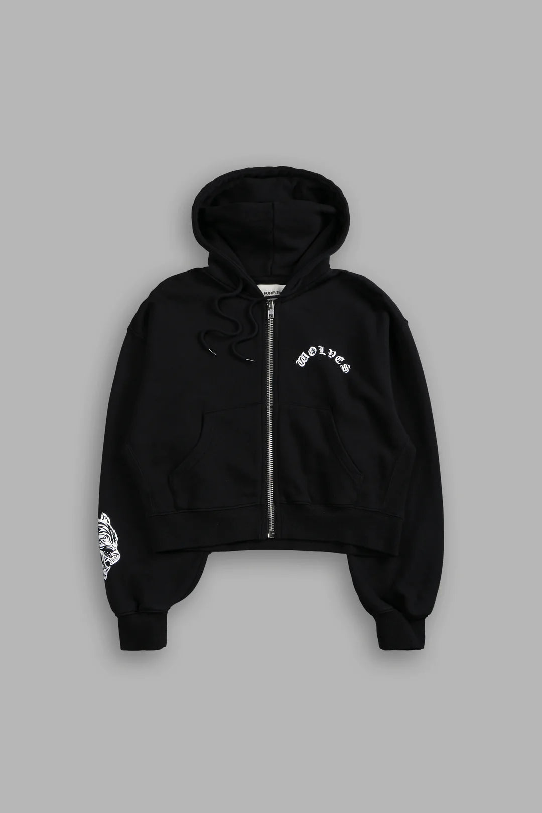 WOLF CHOPPER FRVR "SAGE" CROPPED ZIP HOODIE IN BLACK