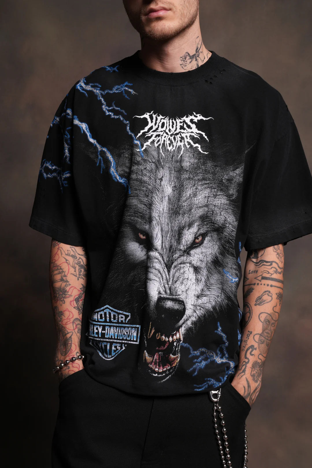 WE WERE NEVER THE SAME DISTRESSED GRUNGE TEE IN BLACK DRIFT WASH