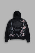 IRON SAKURA GRUNGE MOATIS ZIP HOODIE IN BLACK DRIFT WASH