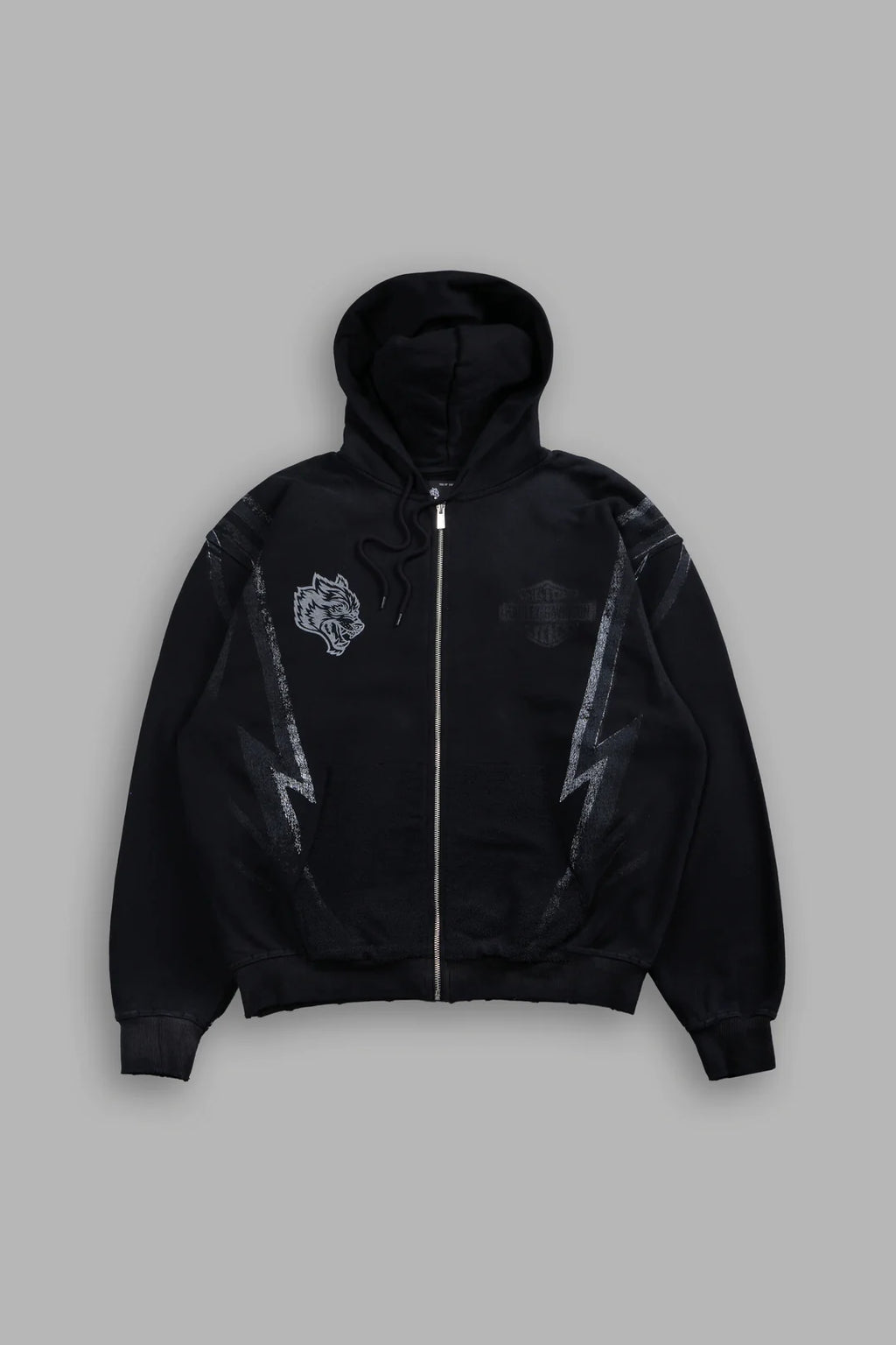 IRON SAKURA GRUNGE MOATIS ZIP HOODIE IN BLACK DRIFT WASH