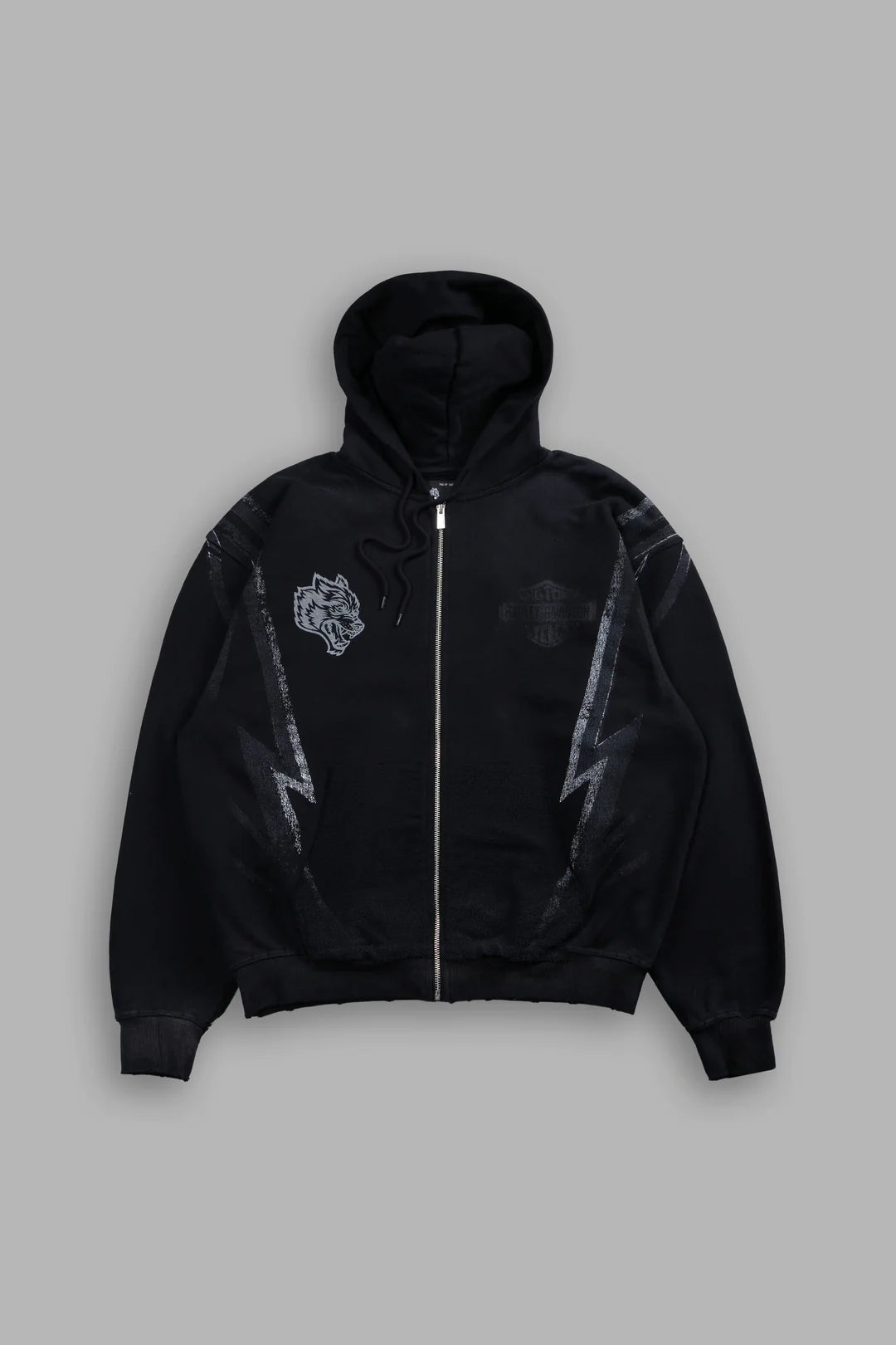 IRON SAKURA GRUNGE MOATIS ZIP HOODIE IN BLACK DRIFT WASH