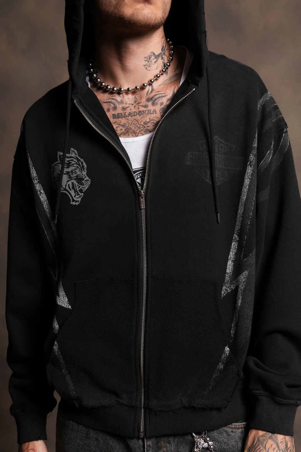 IRON SAKURA GRUNGE MOATIS ZIP HOODIE IN BLACK DRIFT WASH