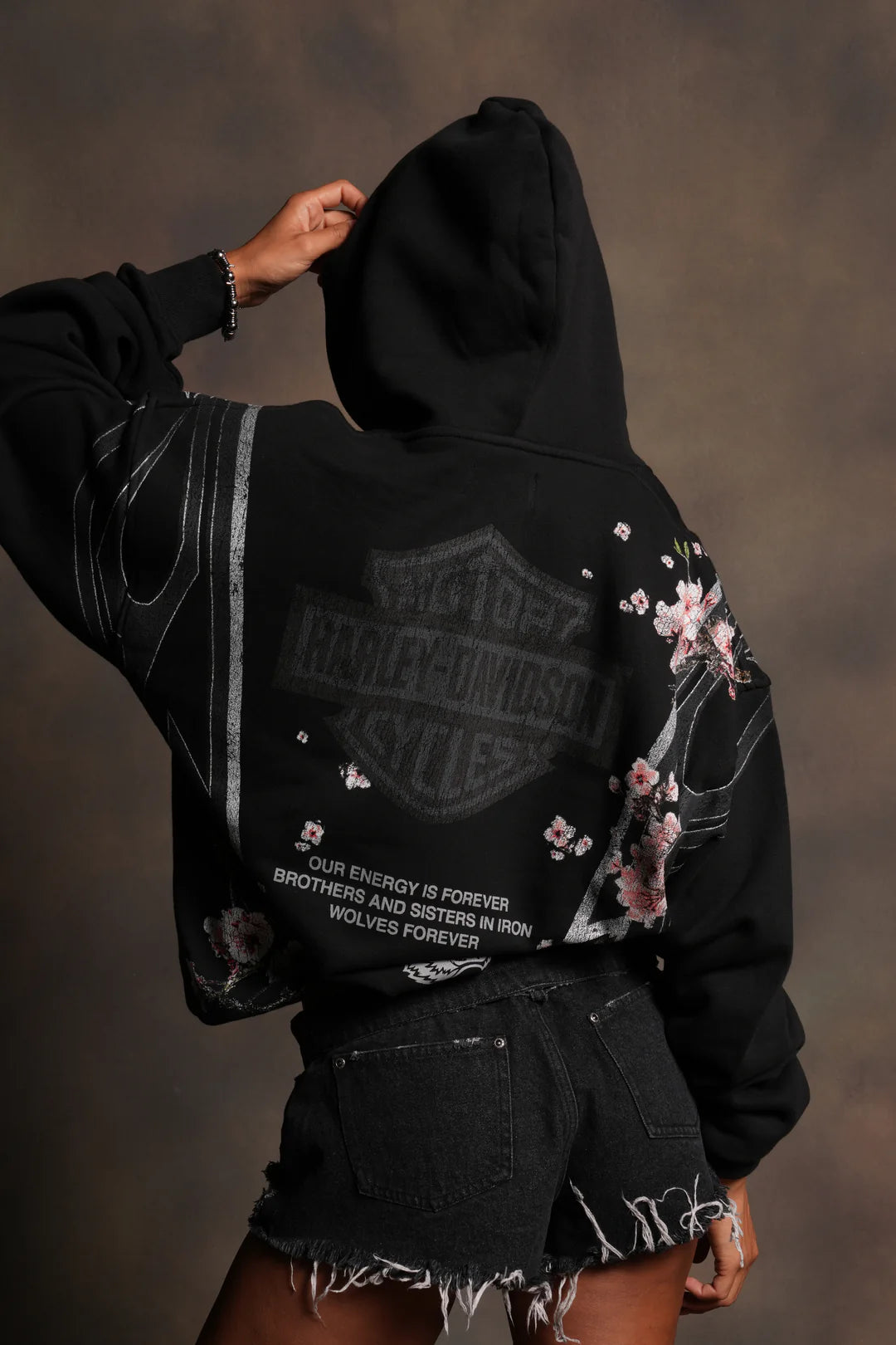 IRON SAKURA BISHOP HOODIE IN BLACK