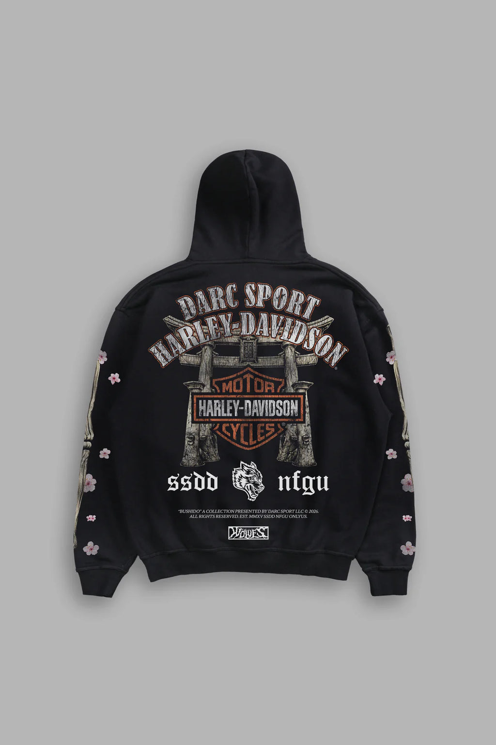 MORI BLOSSOM BISHOP HOODIE IN BLACK DRIFT WASH