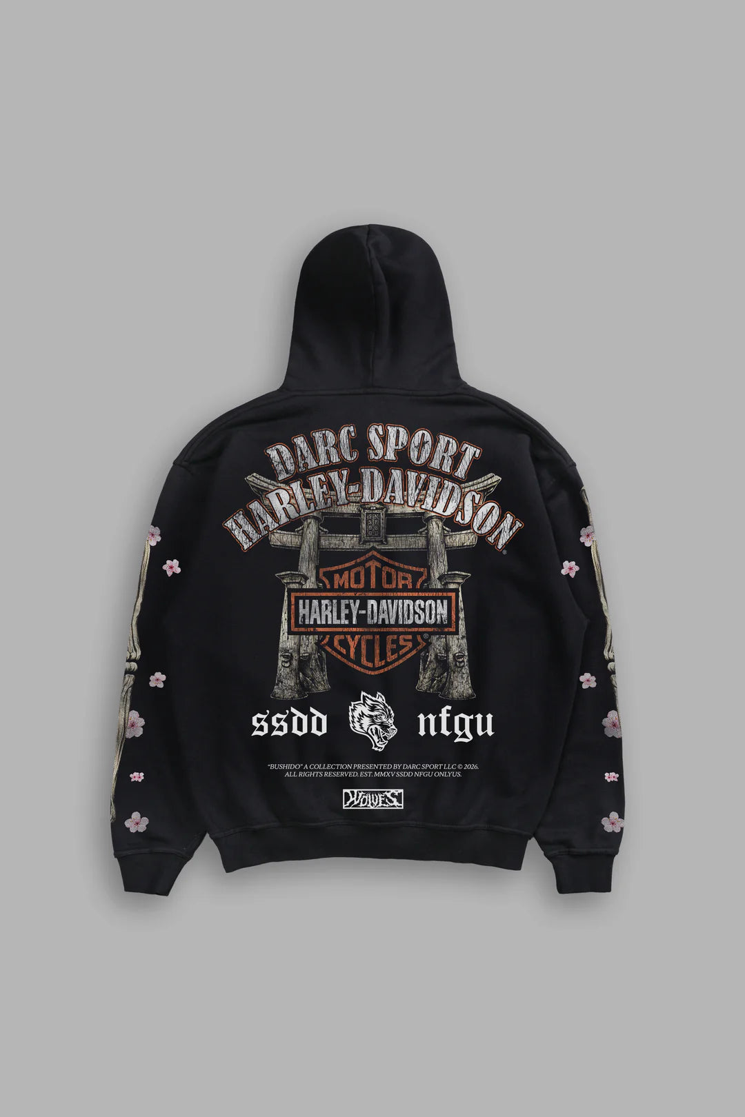 MORI BLOSSOM BISHOP HOODIE IN BLACK DRIFT WASH