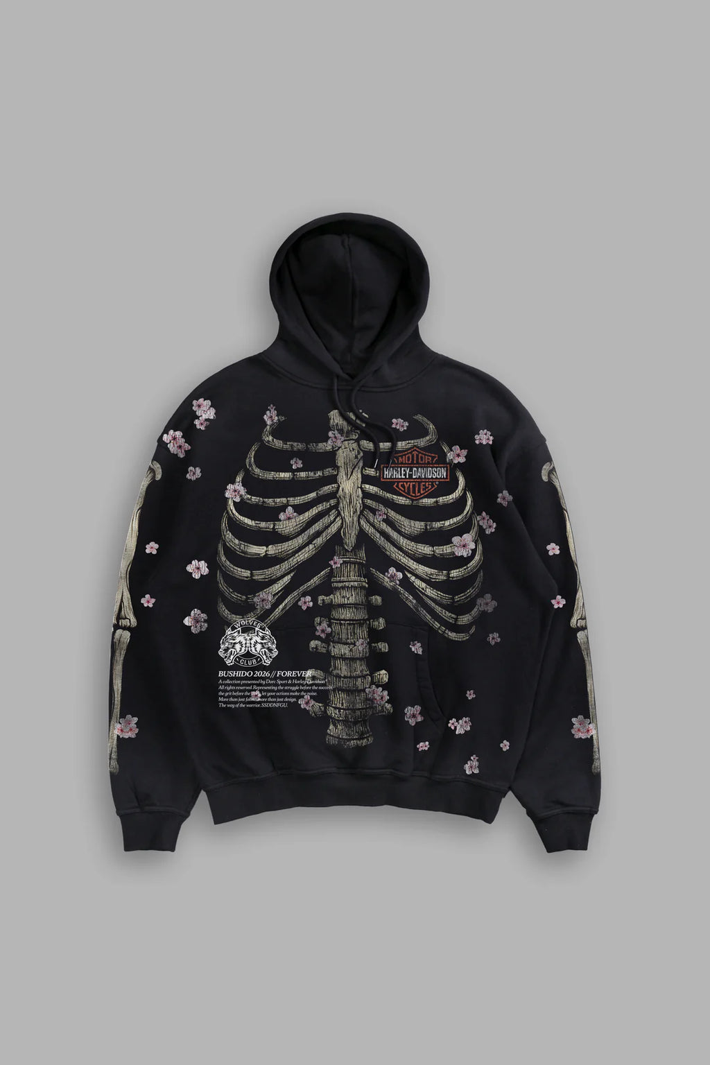 MORI BLOSSOM BISHOP HOODIE IN BLACK DRIFT WASH