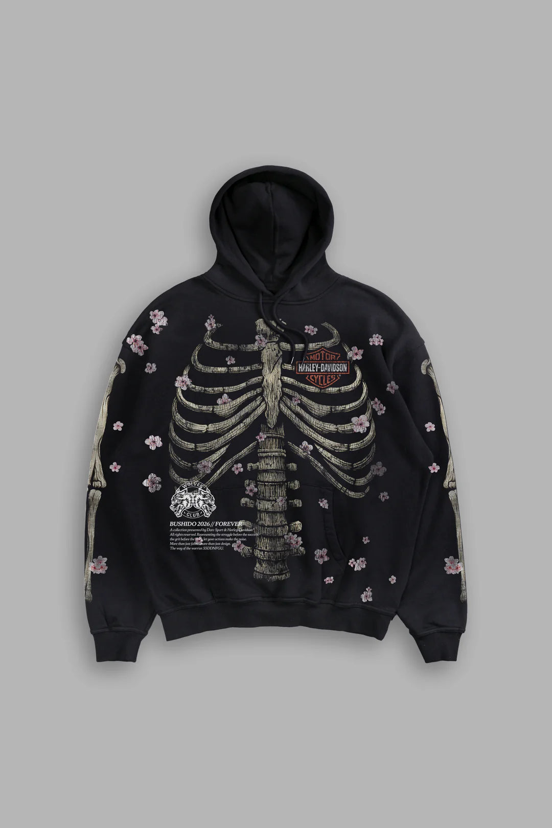 MORI BLOSSOM BISHOP HOODIE IN BLACK DRIFT WASH
