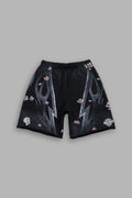IRON SAKURA GRUNGE OVERSIZED RAW HEM POST LOUNGE SWEAT SHORTS IN BLACK DRIFT WASH