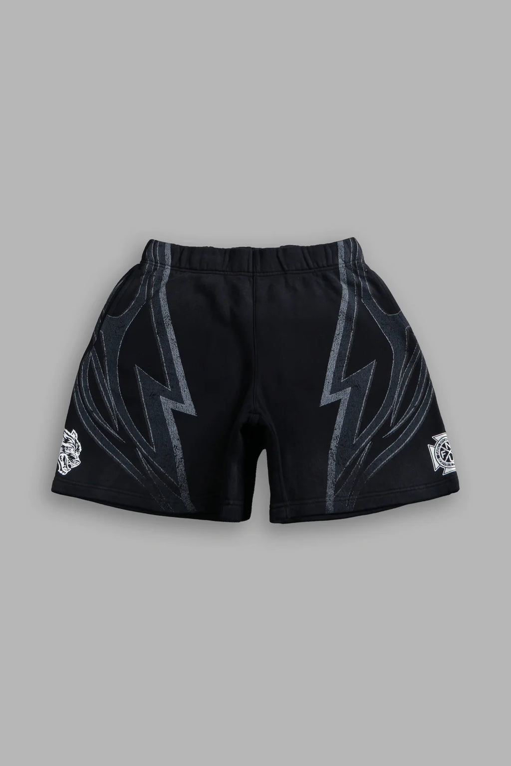 REAL RECOGNIZE REAL UNISEX OVERSIZED POST LOUNGE SWEAT SHORTS V2 IN BLACK DRIFT WASH