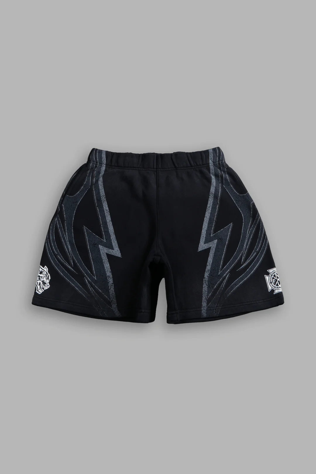 REAL RECOGNIZE REAL UNISEX OVERSIZED POST LOUNGE SWEAT SHORTS V2 IN BLACK DRIFT WASH