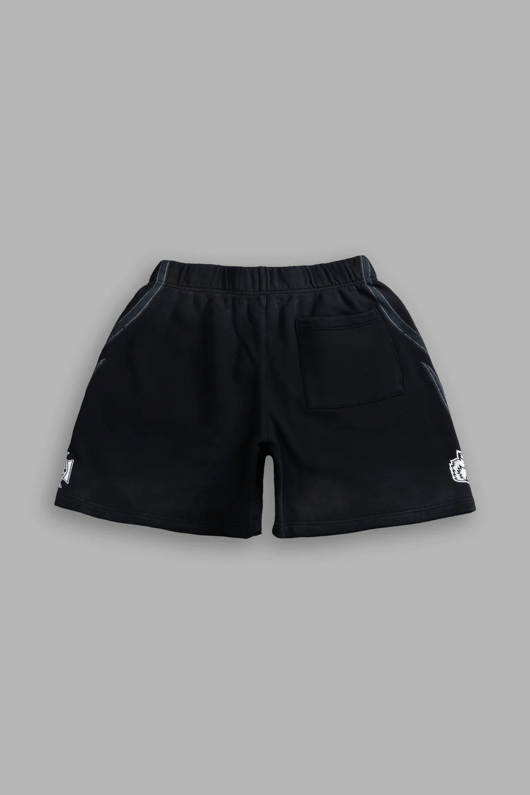 REAL RECOGNIZE REAL UNISEX OVERSIZED POST LOUNGE SWEAT SHORTS V2 IN BLACK DRIFT WASH