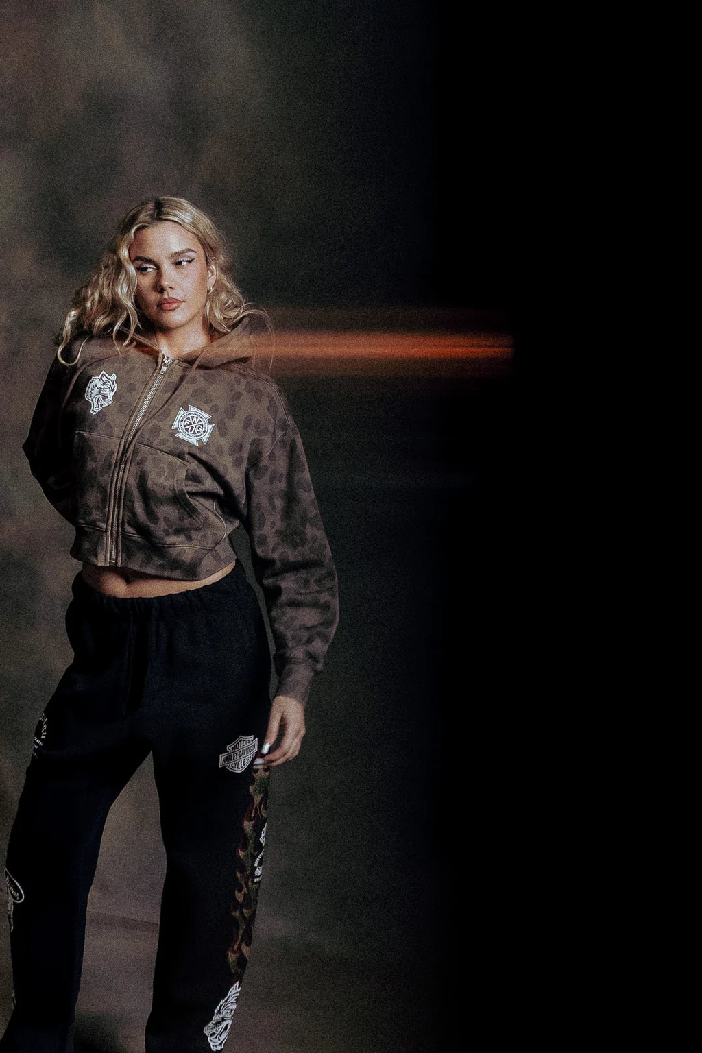 WOLF IRON CROSS "SAGE" CROPPED ZIP HOODIE IN CELERITAS MORTE