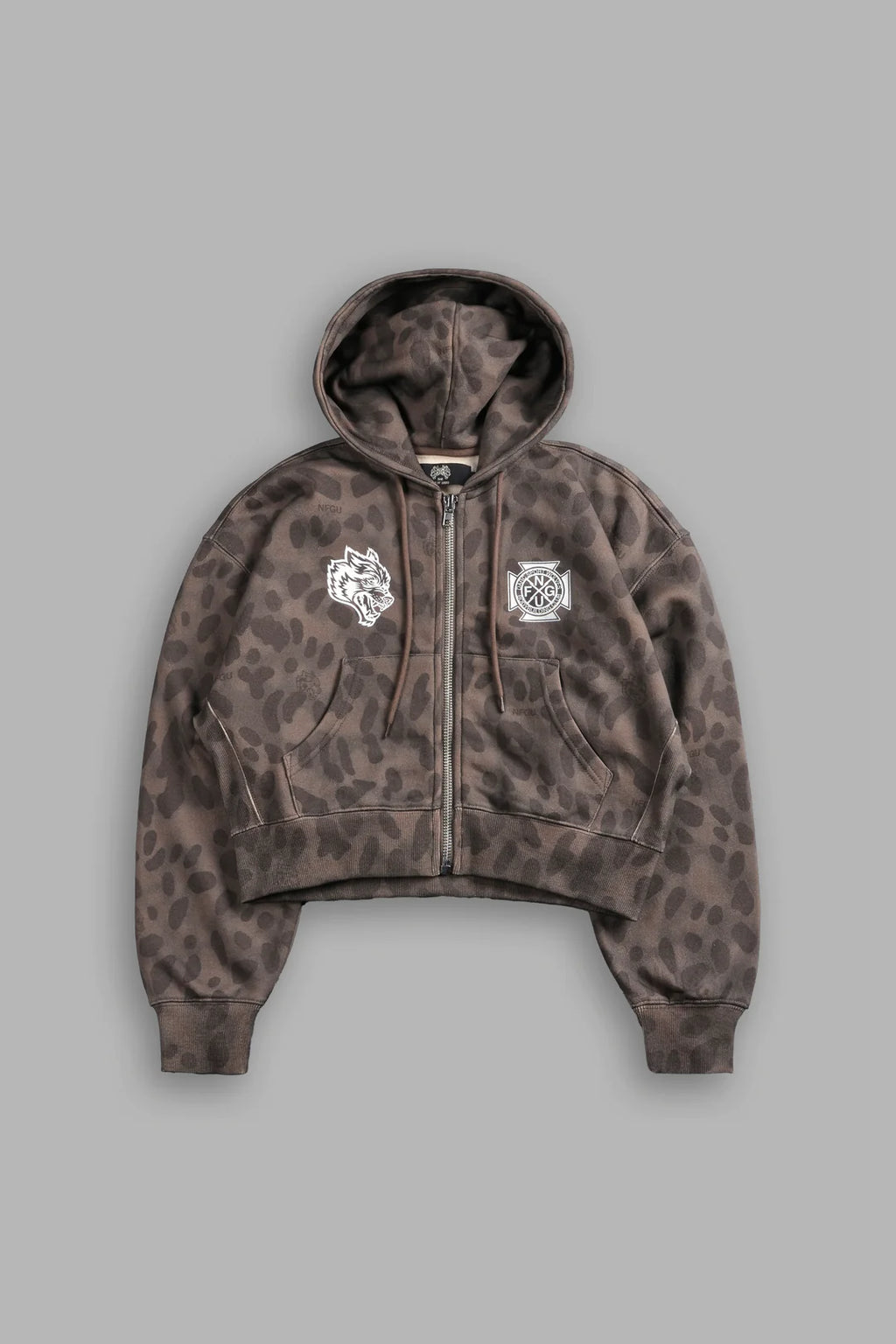 WOLF IRON CROSS "SAGE" CROPPED ZIP HOODIE IN CELERITAS MORTE
